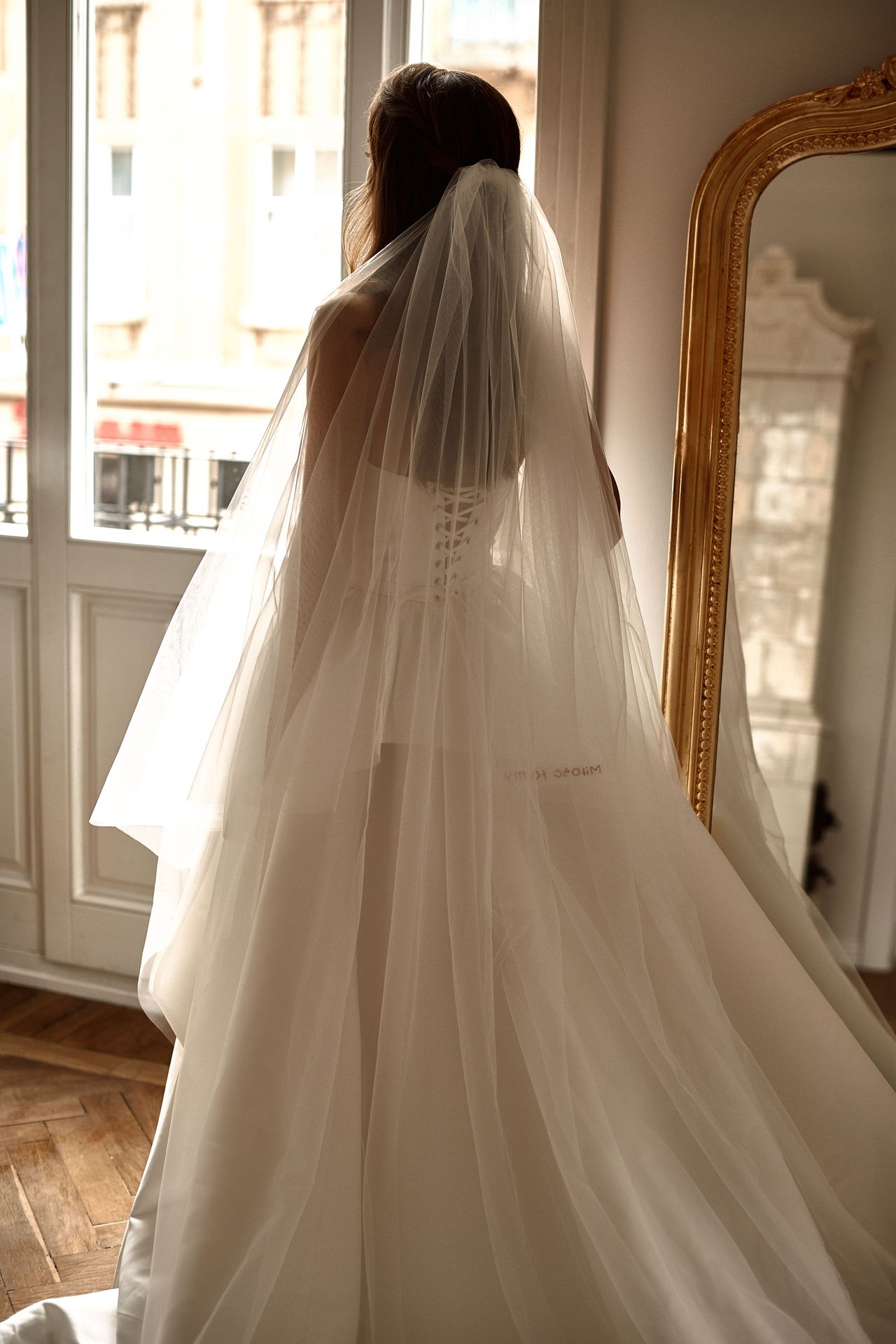 Tulle veil with blusher with pink beading (Miłość to my)-2.jpg