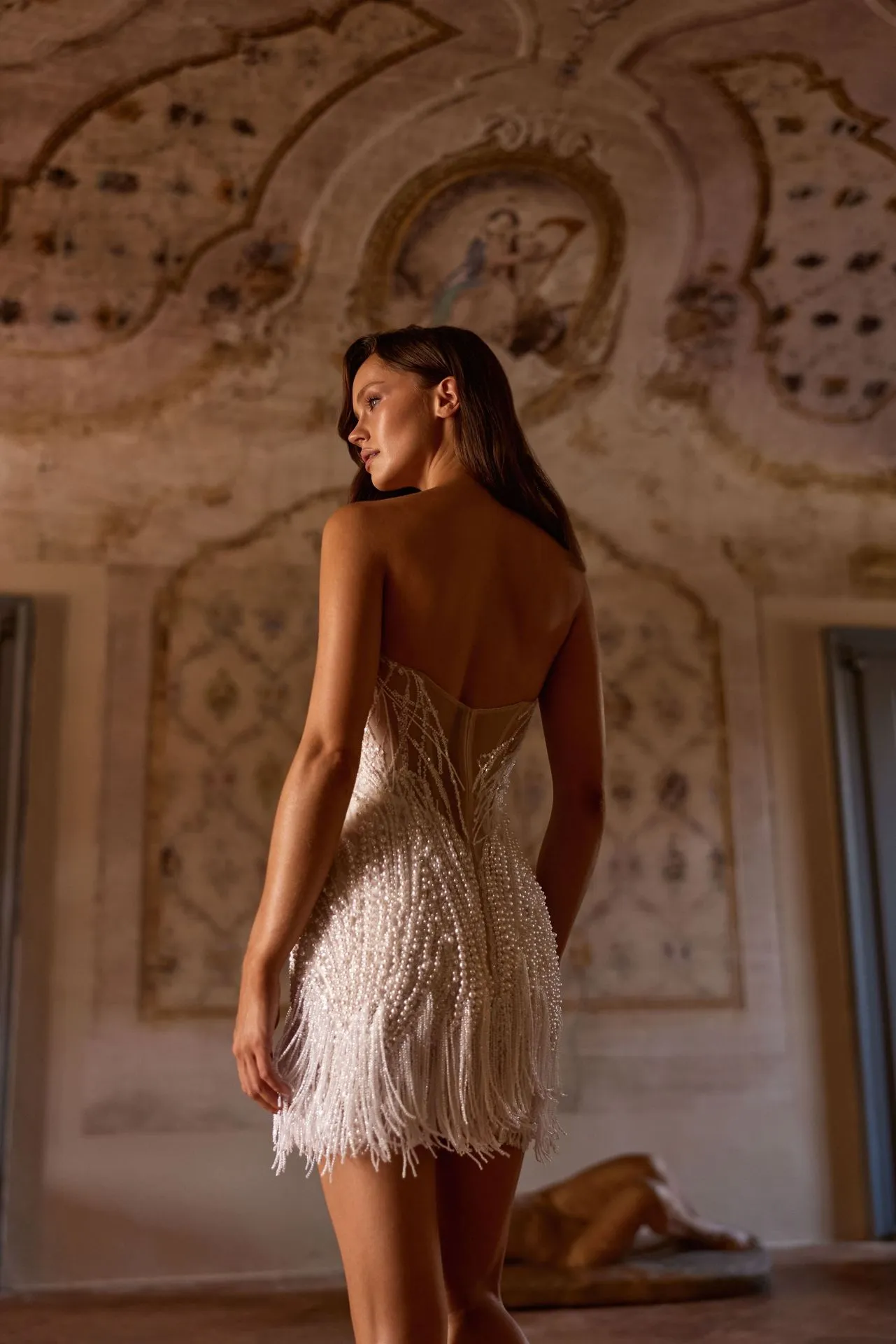 Siera Lace Corset Mini Wedding Dress (Side View) | Milla Nova x Tamara