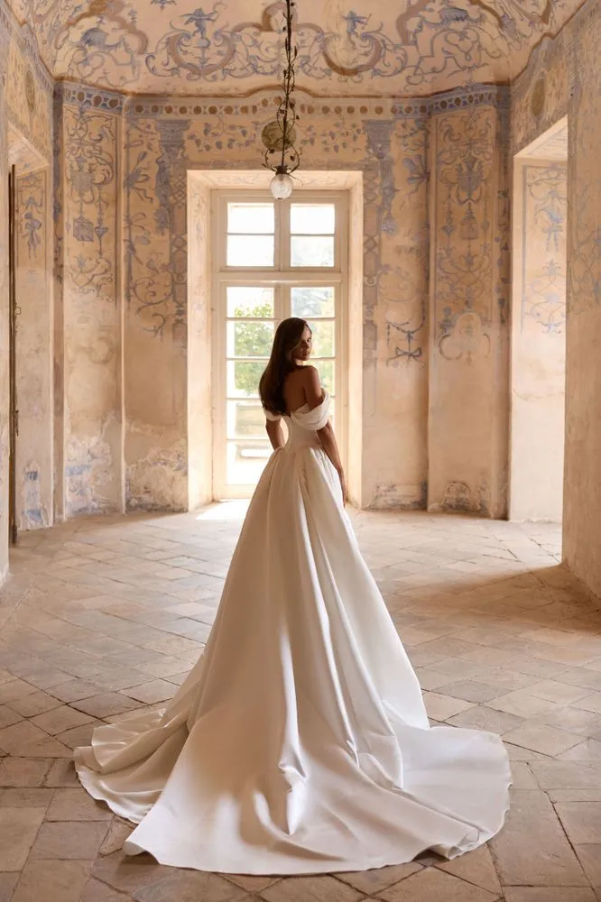Ariella - Silk Satin Princess Bridal Gown (Back View)