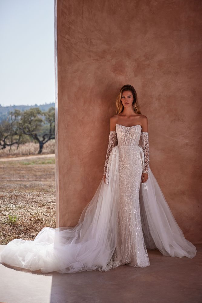 knee length dresses for ladies Sample Sale Fit and Flare Goddess Bridal Gown by Claire Pettibone main image 0